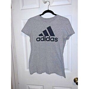 ADIDAS The Go To Tee Womens Gray Spell out Logo Short Sleeve T Shirt Sz S